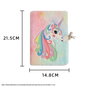 A5 plush unicorn notebook size 21.5cm x 14.8cm with rainbow gradient fur and lock
