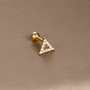 Golden triangle zircon cartilage stud earring with secure screw back ball closure