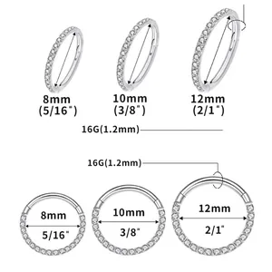 Guide des tailles d'anneau de nez en titane G23 montrant le calibre 16G et diamètres