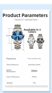 Detailed specs of the SKMEI men's quartz watch featuring a 41mm stainless steel case
