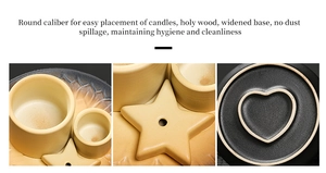 Macro shot of ceramic candle holder set with star insert and heart relief tray