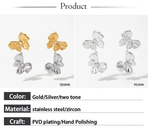 Detail of PVD plated stainless steel bow earrings with zircon and hand polishing