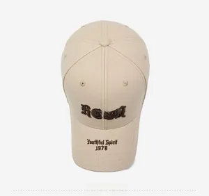 Close-up of beige cotton baseball cap with BCUR and Youthful Spirit 1978 embroidery
