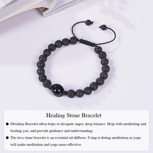 Bracciale regolabile da 12 mm in pietra lavica e ossidiana per aromaterapia e meditazione