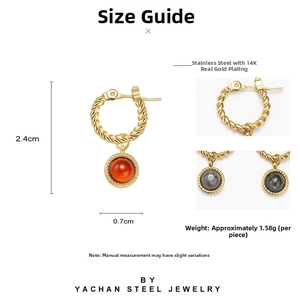 Detailed size chart for gold starburst earrings featuring 2.4cm height and 0.7cm width