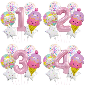 Ballon de Décoration de Fête d'Anniversaire sur le Thème de la Crème Glacée Ballons à Numéros Numériques en Aluminium Décoration de Célébration