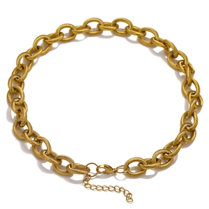 Thick gold stainless steel spiral chain necklace with textured links and lobster clasp