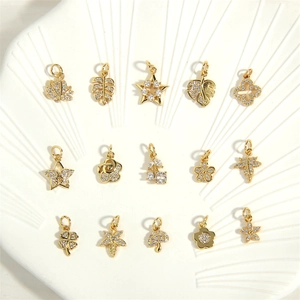Breloques En Zircon Cuivre Plaqué Or Rhodié Pour Fabrication De Bijoux DIY Colliers Bracelets Formes Étoile Feuille Fleur