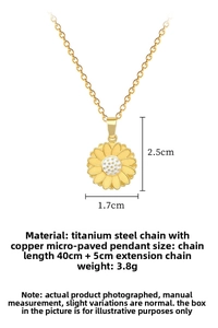 Detailed size map of sunflower necklace with steel chain and yellow flower pendant