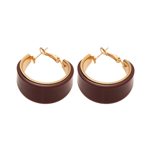 Créoles rétro plaquées or 18K avec résine bordeaux foncé et design géométrique vintage chic