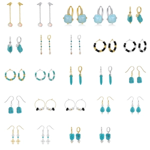 925 Sterling Silver Dangle Earrings With Turquoise Opal Shell For Women Vintage Bohemian Hoop Jewelry