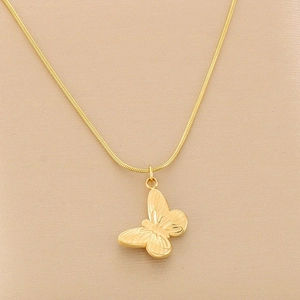 Elegant gold butterfly pendant necklace with a sleek snake chain for women