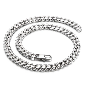 Classic silver Cuban link chain necklace in polished stainless steel with lobster clasp