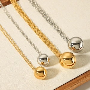 Polished 18K gold and silver stainless steel ball pendant necklaces set for women