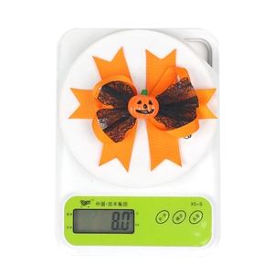 Halloween-Haarspange mit orangefarbener Schleife, Netz und Kürbis-Deko, Gewicht 8g