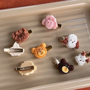 Set of 8 colorful cream glue puppy hair clips featuring cute cookie shapes for girls