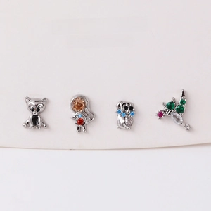 Cute animal and cartoon girl stud earrings set with colorful micro-inlaid cubic zirconia