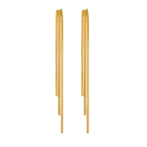 Elegant gold long tassel drop earrings in stainless steel with layered metal chains