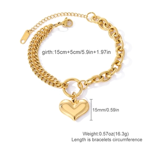 Double-layered golden stainless steel heart bracelet with K18 engraving and polished finish