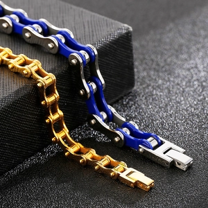 Industrial motorcycle chain bracelet in gold and silver steel for men's fashion jewelry
