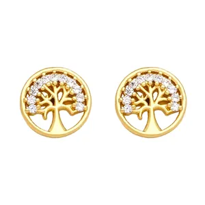 Orecchini a lobo Albero della Vita placcati in oro 18K con scintillanti pietre in zirconia