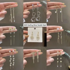 Floral Tassel Long Drop Earrings With 925 Sterling Silver Earring Post Copper Gold Plated Elegant Retro Women Jewelry