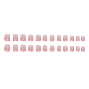 Short Barbie pink French press-on nails with white wave patterns 24-piece set for summer