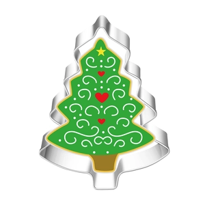 Macro view of Christmas tree cookie cutter with polished stainless steel finish