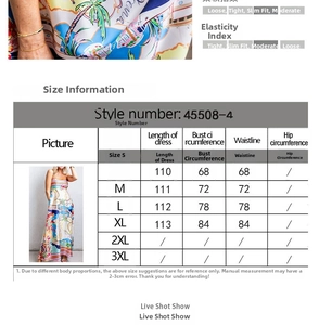 Detailed size chart for the summer floral print sundress with length and bust measurements
