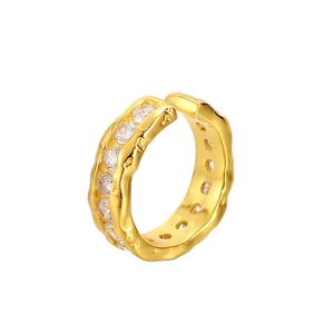 Minimalist S925 sterling silver gold ear cuff with zircons and textured finish