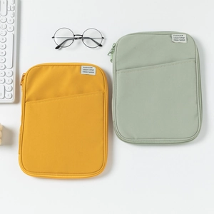 Minimalist 11 inch tablet sleeve in yellow and green with shockproof canvas material