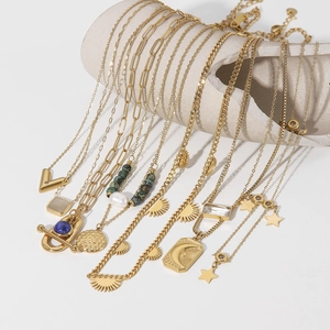 French vintage gold stainless steel necklaces with pearls and celestial pendants