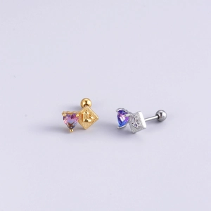 Surgical stainless steel heart zircon helix piercing studs in gold and silver finish