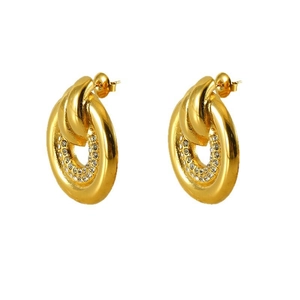 Elegant gold double interlocking hoop earrings featuring micro-pave cubic zirconia accents