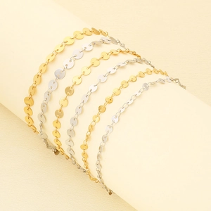 Bracelet De Cheville À Disque À Paillettes En Acier Inoxydable Chaîne De Pied Réglable Bijoux Mode Pour Femmes