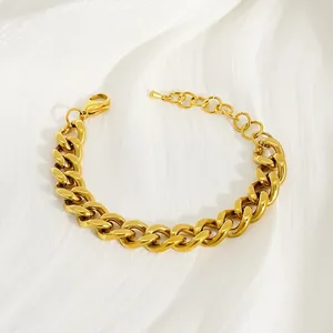 Chunky Cuban Link Bracelet 18K Gold Plated Stainless Steel Adjustable Thick Chain Hip Hop Punk Jewelry For Women