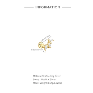 Detail specifications of leaf-shaped S925 sterling silver earring with AAAAA zircon