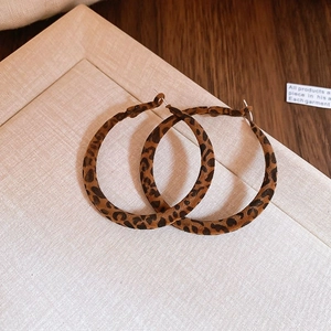 Detailed view of leopard print hoop earrings with textured finish and metal structure