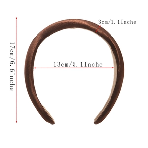 Detailed dimensions of the brown vintage padded headband on a clean white background
