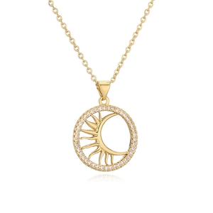 Gold star and moon necklace with sparkling cubic zirconia on a minimalist cable chain