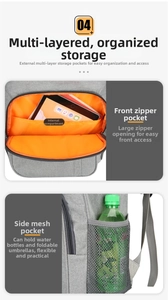 Détail du sac à dos pique-nique gris montrant la doublure orange et les couches internes