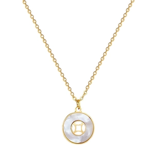 Minimalist titanium steel gold necklace featuring a white shell coin pendant