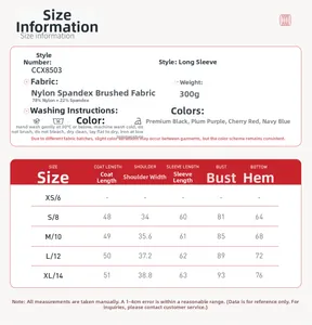 Detaillierte Größentabelle für langärmelige Yoga-Sets aus Nylon-Spandex-Mischgewebe