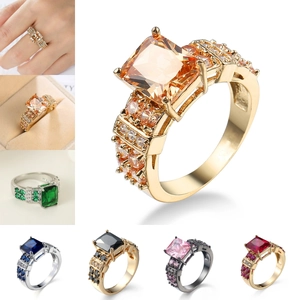 Square Cubic Zirconia Copper Ring Women Luxury Retro Punk Style Gold Plated Rectangle Gemstone Fashion Jewelry Gift