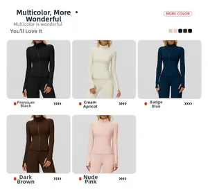 Detail view of slim fit sports jackets with stand collar and thumbhole sleeves in 5 colors