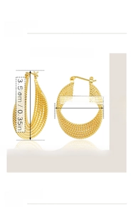 Detail view of 18K gold braided hoop earrings showing 3.5cm size and textured twist design