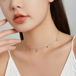 Minimalist S925 sterling silver shell necklace with zircon accents on a female model
