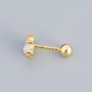 S925 sterling silver gold stud earring with pink opal and zircon, screw ball back design