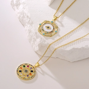 Evil Eye pendant necklace in 18K gold plated copper with colorful zircon stones on stones