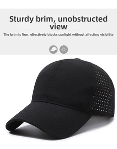 Detail view of quick-dry baseball cap featuring breathable laser-cut side perforations